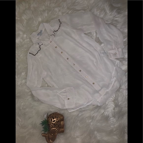 NWOT Cotton On white sheer button down blouse - Picture 6 of 6